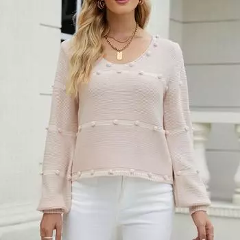 Женский И Зимний Однотонный Вязаный Свитер-Пуловер с Круглым Вырезом и Длинным Рукавом M