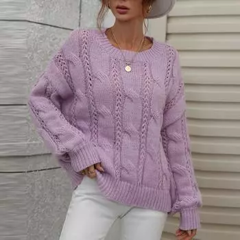 Женский И Зимний Однотонный Вязаный Свитер-Пуловер с Круглым Вырезом и Длинным Рукавом M