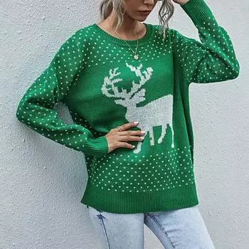 Женский и зимний пуловер Рождественский свитер с оленями M