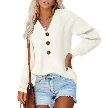 Женский И Зимний Свободный Однотонный V-образный вырез Однобортный Полукардиган Вязаный Свитер Топ с Длинным Рукавом XXXL