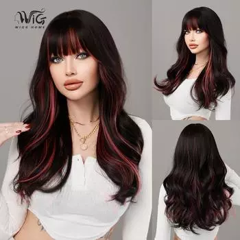 Женский имитационный парик, 57 см, черный и красный парик, длинный вьющийся парик, полный головной убор, сетка для волос в виде розы, головной убор, украшение для красоты, парик 57cm 22.44 Inch чёрный