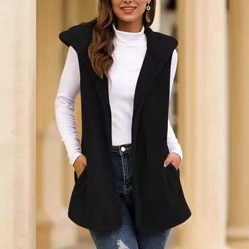 Женский искусственный кардиган с капюшоном, пушистый винтажный лохматый жилет, куртка, длинное пальто S серый