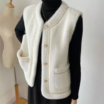 Женский искусственный меховой жилет, осенне-зимняя безрукавка, меховой кардиган из искусственной норки M белый