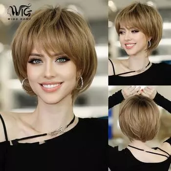 Женский искусственный парик, 26 см, золотой парик, полный головной убор, розовая сетка для волос, головные уборы, украшение для красоты, парик 26cm золотой