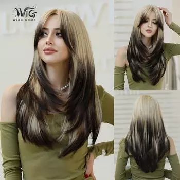 Женский искусственный парик, 64 см, длинные завитые волосы, полный головной убор, розовая сетка для волос, головные уборы, украшение для красоты, парик 64cm 25.19INCH коричневый/чёрный