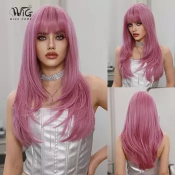 Женский искусственный парик 65 см, длинный прямой парик для косплея, полный головной убор, сетка для волос в виде розы, головной убор, украшение для красоты, парик 65cm 26 Inch розовый