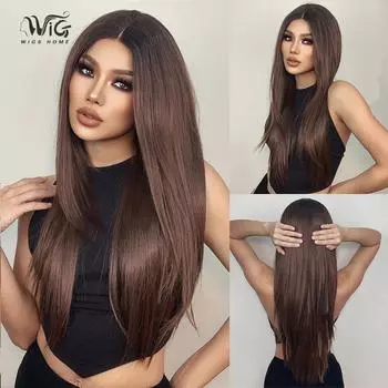 Женский искусственный парик, 66 см, волосы, красновато-коричневый парик, длинный прямой парик, Т-образный передний кружевной парик, красивое украшение, парик канекалон 66cm