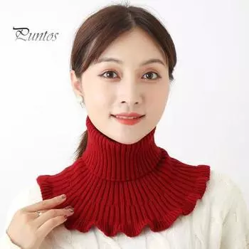 Женский искусственный шарф с высоким воротником, ребристая текстура, отделка оборками, однотонный вязаный воротник, осень-зима, утолщенный теплый искусственный воротник белый