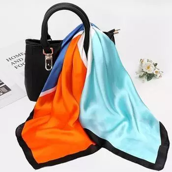 Женский искусственный шелковый шарф весна осень тонкий искусственный шелковый шарф с принтом роскошный шарф 70cm розовый/синий