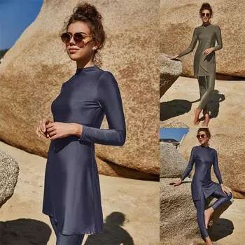 Женский исламский мусульманский купальный костюм, скромный купальник с полным покрытием, купальный костюм буркини S синий