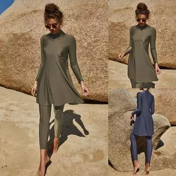 Женский исламский мусульманский купальный костюм, скромный купальник с полным покрытием, купальный костюм буркини S синий