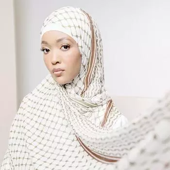 Женский исламский шифоновый хиджаб, шаль, мусульманские шарфы, повязки на голову, длинный тюрбан с геометрическим узором и принтом чёрный