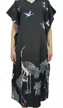 Женский кафтан Bimba с принтом птиц, черный атласный макси-кафтан, дизайнерский длинный кафтан 10 чёрный