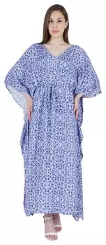 Женский кафтан для сна Moomaya с v-образным вырезом, длинное платье макси из кафтана L синий