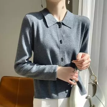 Женский камвольный шерстяной кардиган Qinghe кашемир 50% шерсть 50% тутовый шелк женский осенне-зимний кашемировый кардиган мягкий и теплый