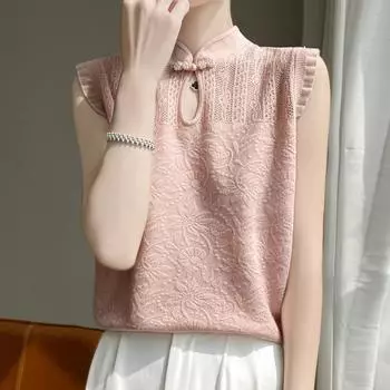 Женский камвольный жилет из тутового шелка, кашемир Цинхэ, 50% шерсть, 50% тутовый шелк, зимний вязаный пуловер, осенний свитер, кашемировый свитер L розовый