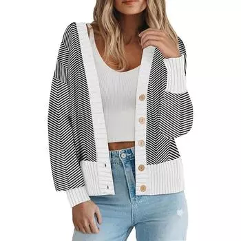 Женский кардиган 2025 Осень-Зима Открытый спереди Оверсайз Пуговица V-образный вырез Свободный мягкий трикотажный свитер S абрикосовый