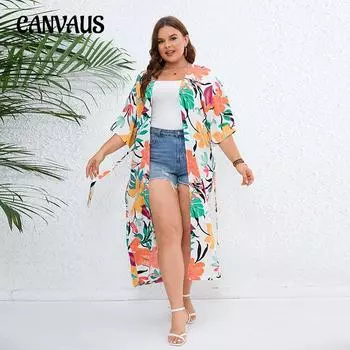 Женский кардиган больших размеров, повседневный праздничный стиль, солнцезащитный крем, богемный свободный пляжный кардиган с принтом и шалью 1XL оранжевый