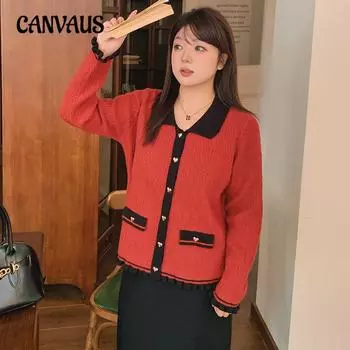 Женский кардиган больших размеров с деревянными ушками по бокам и контрастным цветом XL чёрный