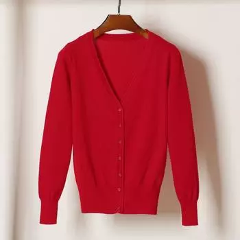 Женский кардиган больших размеровОднобортный узкий вязаный кардиган с вышивкой 6XL