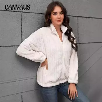 Женский кардиган большого размера с толстыми лацканами и молнией из флиса, пальто, куртка S белый