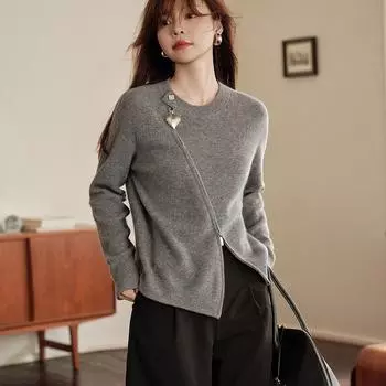 Женский кардиган из чистого кашемира Ejia 2024 с молнией в виде сердца X-Large