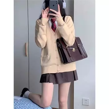 Женский кардиган JK светло-голубого цвета - V-образный вырез, длинный рукав, вязаный свитер в стиле школьной формы для весны/осени XS