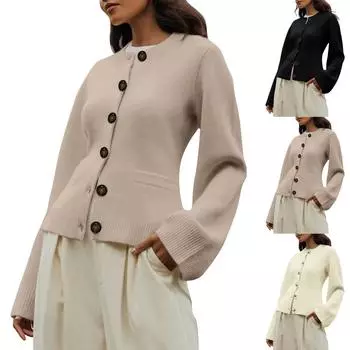 Женский кардиган Kate, свитера, повседневный, с длинным рукавом, с открытой передней частью, на пуговицах, МОДНЫЙ КАРДИГАН С ШИРОКИМ РУКАВОМ L