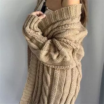 Женский кардиган крючком из жареного теста, ткань с длинными рукавами, свободный однотонный свитер, толстый теплый жакет средней длины, новая мода, осень-зима S хаки