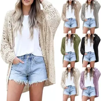 Женский кардиган крючком, свитер в стиле бохо, негабаритная верхняя одежда с открытой передней частью L