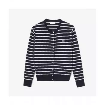 Женский кардиган LACOSTE с круглым вырезом и косой [Темно-синий]
