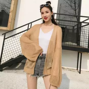 Женский кардиган, ленивый, свободный, повседневный, летний, вязаный, однотонный One Size