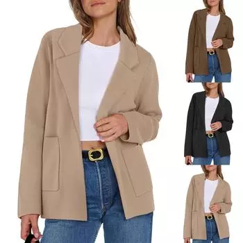 Женский кардиган, массивная негабаритная женская куртка с открытой передней частью, осенняя верхняя одежда, пальто M бежевый