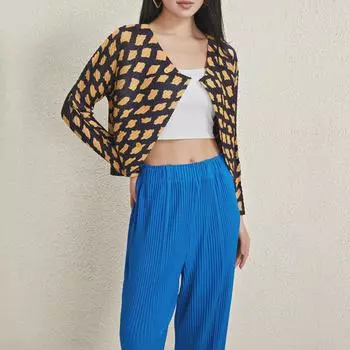 Женский кардиган Miyake 2024 года из плиссированного твила в стиле колор-блок One Size (90-160 cm) жёлтый