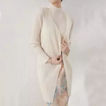 Женский кардиган Miyake Toothpick средней длины, весна 2024 г. — с длинными рукавами, свободного покроя, плиссированная верхняя одежда One Size небесно-голубой