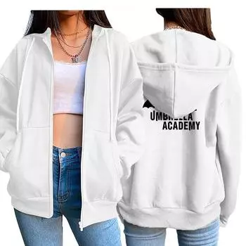 Женский кардиган на молнии с капюшоном, толстовка с принтом, модная повседневная верхняя одежда для бега, универсальное спортивное пальто для женщин M белый
