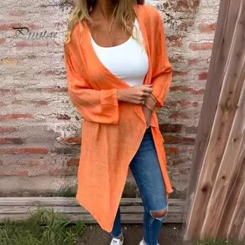 Женский кардиган на весну и лето, повседневное длинное пальто с длинными рукавами и планкой спереди, однотонная тонкая верхняя одежда M абрикосовый