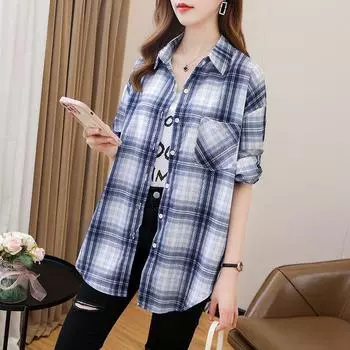 Женский кардиган на весну и осень, рубашка с длинными рукавами, застегивающийся на пуговицы лацкан, свободная верхняя одежда, клетчатая куртка 3XL