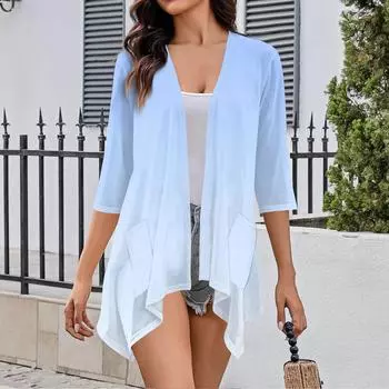 Женский кардиган неправильной формы с градиентным принтом и рукавами три четверти, куртка с карманами XXXL синий