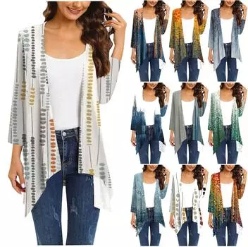 Женский кардиган неправильной формы с градиентным принтом и рукавами три четверти, куртка с карманами M синий