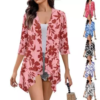 Женский кардиган неправильной формы с принтом, рукавами три четверти и карманной курткой XXXXXL розовый