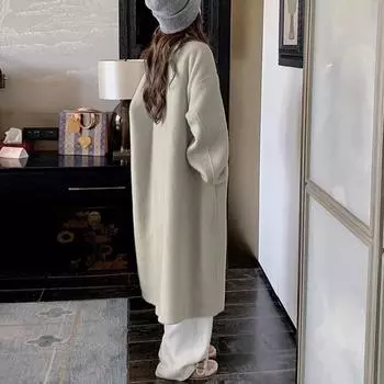 Женский кардиган, однотонная шерстяная куртка на пуговицах с длинными рукавами, пальто L бежевый