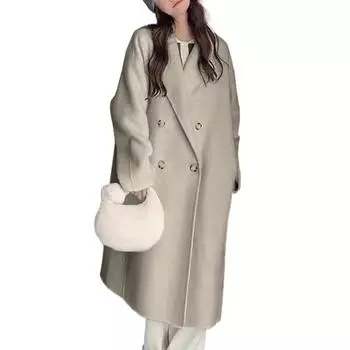 Женский кардиган, однотонная шерстяная куртка на пуговицах с длинными рукавами, пальто S бежевый