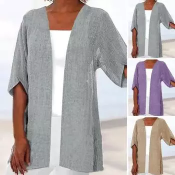 Женский кардиган, однотонный, с половиной рукавом, свободная повседневная одежда с открытой вышивкой, винтажная женская шаль больших размеров, женская одежда 5XL хаки