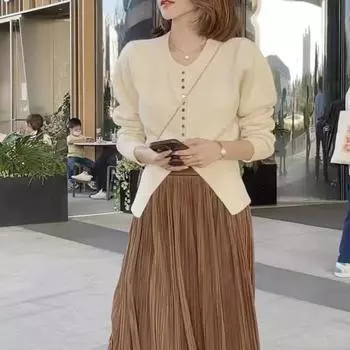 Женский кардиган, осень/зима 2023, французский винтажный свитер с тонкой талией, ощущение иностранного трикотажа с круглым вырезом, женский нежный свитер, пальто One Size зелёный