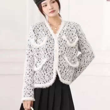 Женский кардиган, осень-зима 2023, корейский свободный топ с v-образным вырезом и нишевым дизайном в стиле ретро, женский топ с длинными рукавами