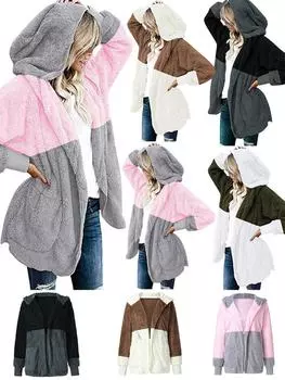 Женский кардиган оверсайз с открытым передним капюшоном и драпированными карманами M армия зеленый