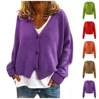 Женский кардиган, повседневное свободное пальто, однотонные шорты на пуговицах, вязаный кардиган XXL зелёный