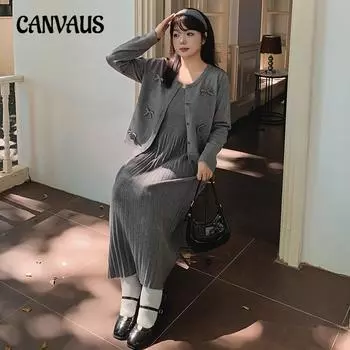 Женский кардиган с бантом и платьем больших размеров, темпераментный, комплект из двух частей XL чёрный