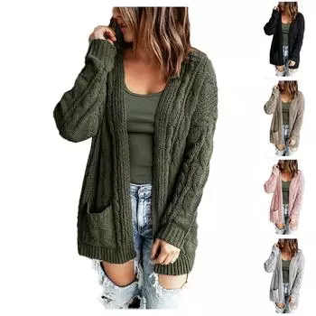 Женский кардиган с длинным рукавом и открытой передней частью в стиле бохо, свободный свитер с косичками L армия зеленый
